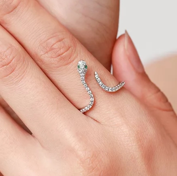 Snake Serpent 925 Sterling Silver Wrap Ring Zircon Resize - Picture 2 of 10